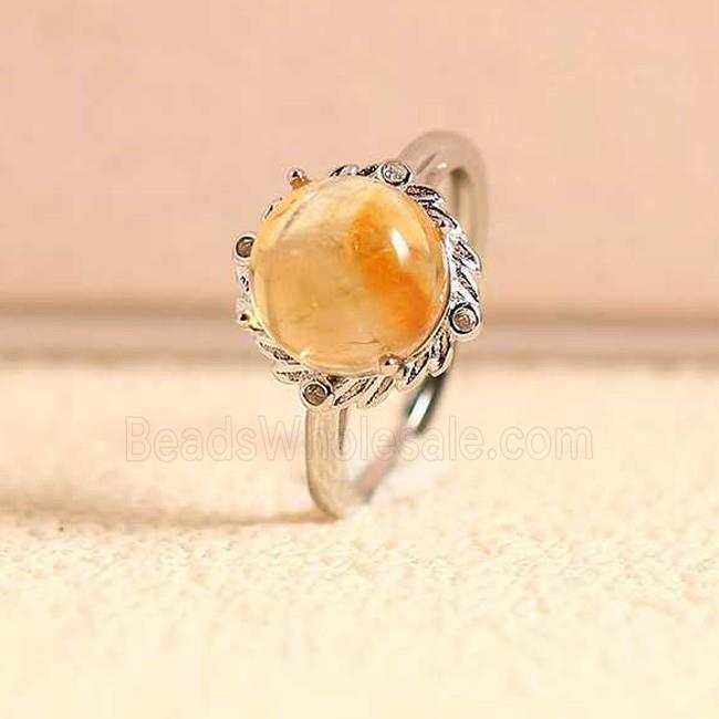 Yellow Citrine Copper Rings Platinum Plated