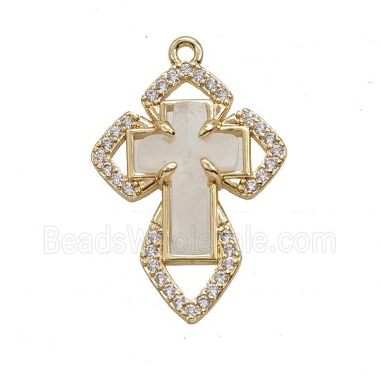 Copper Cross Pendant Pave Zirconia Clear Quartz Gold Plated
