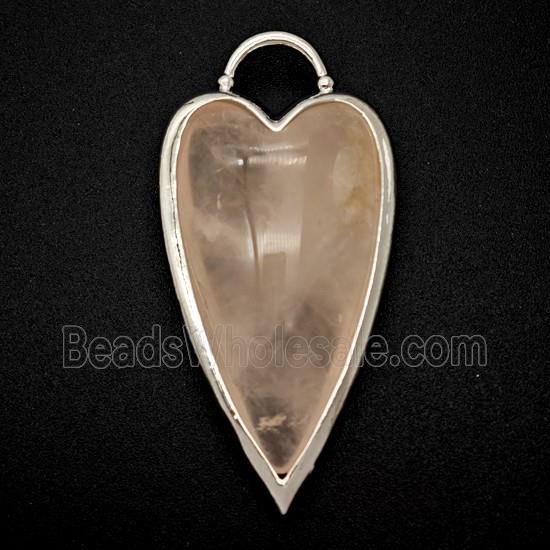 Natural Pink Rose Quartz Heart Pendant Platinum Plated