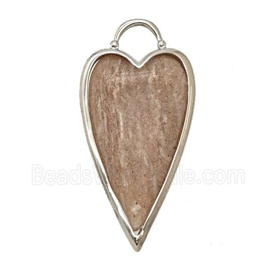 Natural Pink Strawberry Quartz Heart Pendant Platinum Plated
