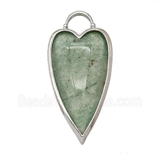 Natural Green Strawberry Quartz Heart Pendant Platinum Plated