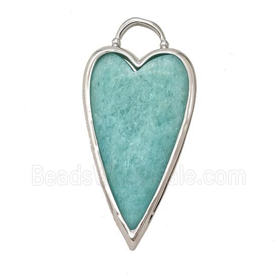 Natural Green Amazonite Heart Pendant Platinum Plated