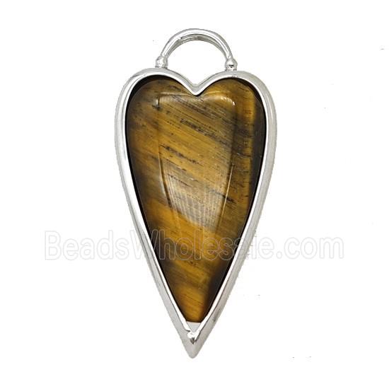 Natural Tiger Eye Stone Heart Pendant Platinum Plated