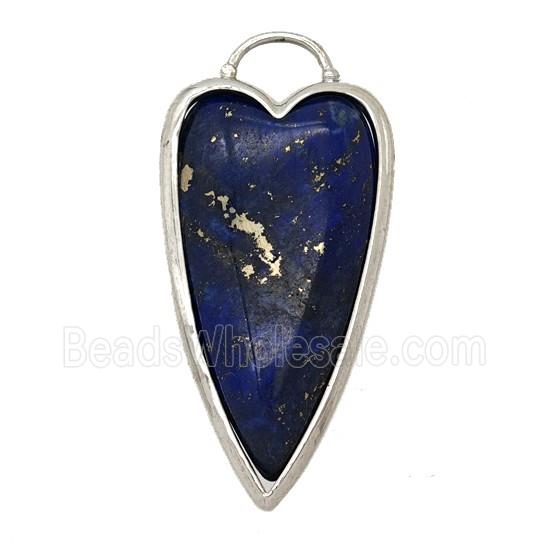 Natural Blue Lapis Lazuli Heart Pendant Platinum Plated