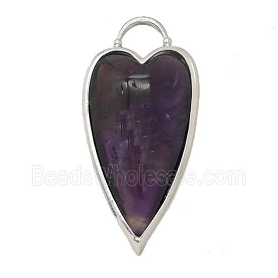 Natural Purple Amethyst Heart Pendant Platinum Plated
