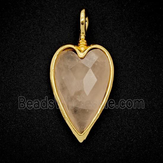 Natural Pink Rose Quartz Heart Pendant Gold Plated