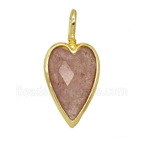 Natural Pink Strawberry Quartz Heart Pendant Gold Plated