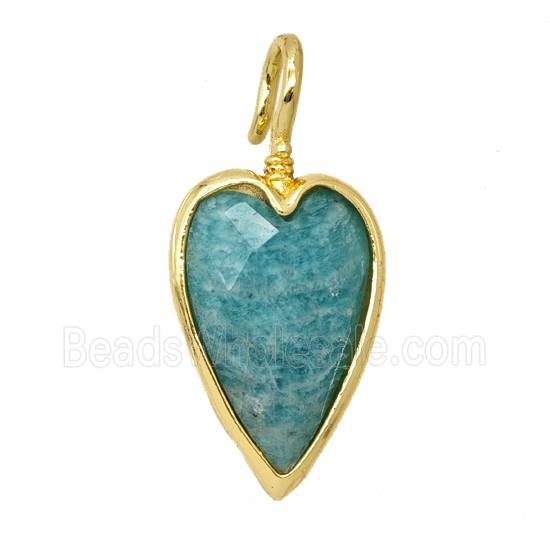 Natural Green Amazonite Heart Pendant Faceted Gold Plated