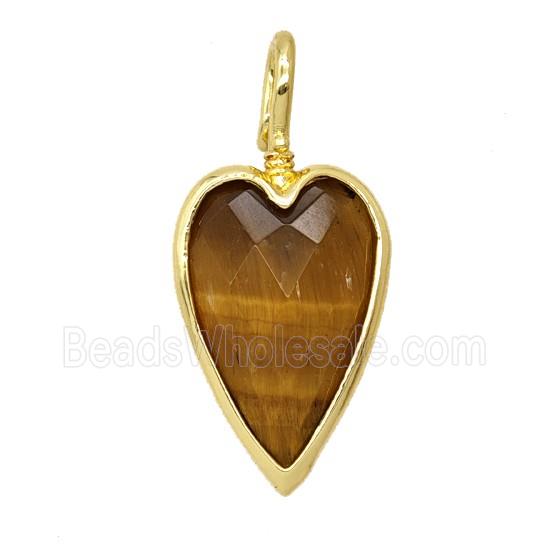 Natural Tiger Eye Stone Heart Pendant Gold Plated