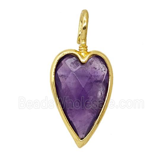 Natural Purple Amethyst Heart Pendant Gold Plated