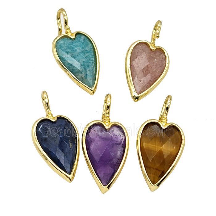 Natural Gemstone Heart Pendant Faceted Gold Plated Mixed