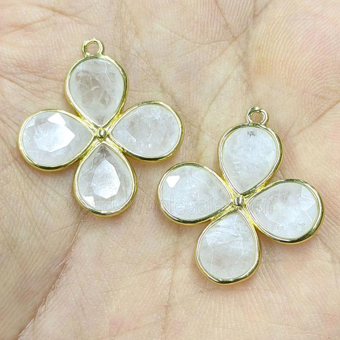 Natural Clear Quartz Clover Pendant Gold Plated