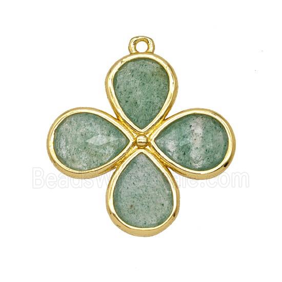 Natural Green Strawberry Quartz Clover Pendant Gold Plated