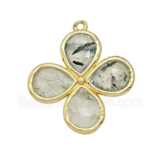 Natural Green Prehnite Clover Pendant Gold Plated