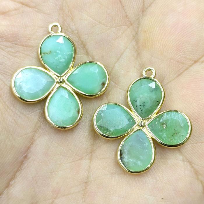 Natural Australian Chrysoprase Clover Pendant Gold Plated