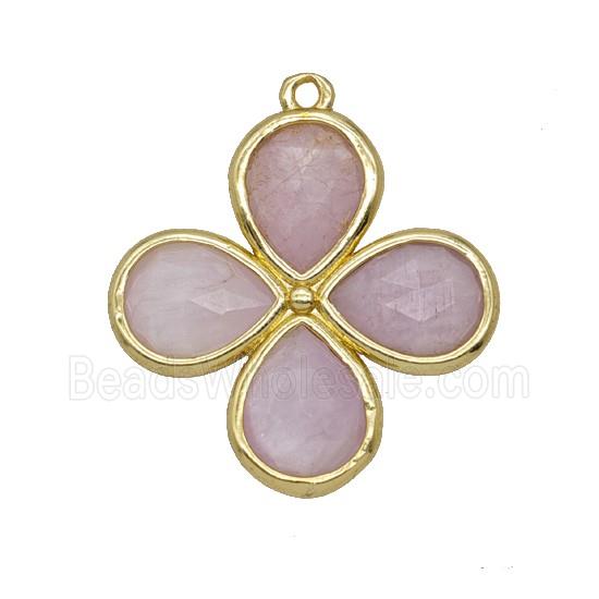 Natural Kunzite Clover Pendant Gold Plated