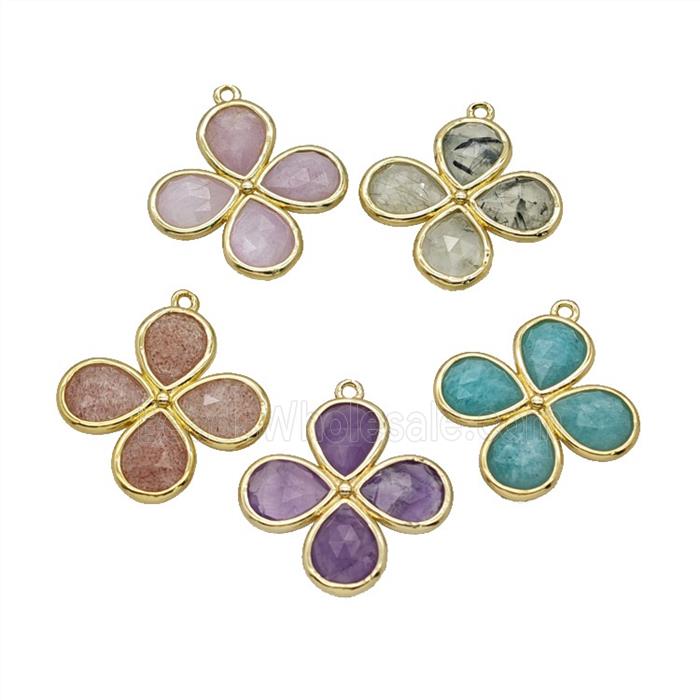 Gemstone Clover Pendant Gold Plated Mixed