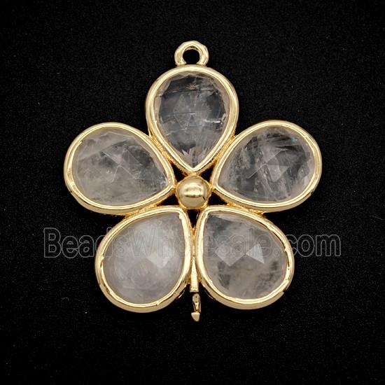 Natural Clear Quartz Flower Connector Gold Plated