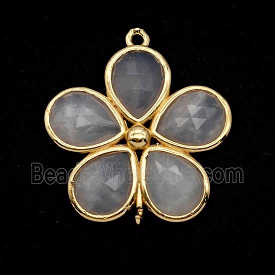 Lt.blue White Rose Quartz Flower Connector Gold Plated