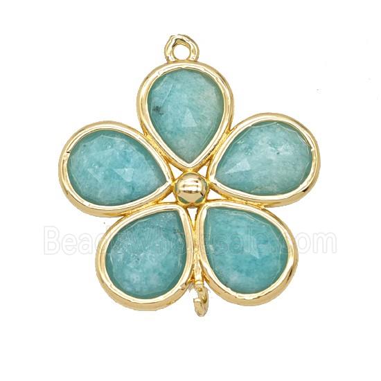 Natural Green Amazonite Flower Connector Gold Plated