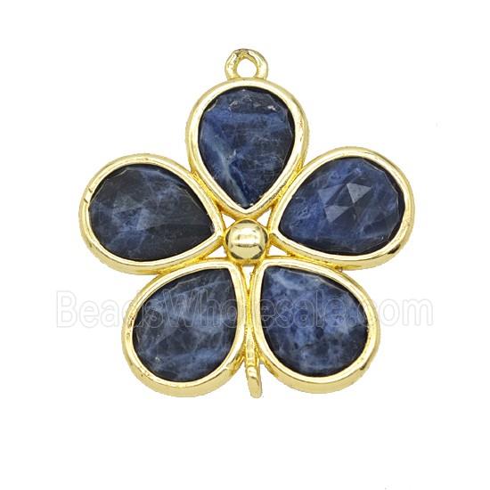 Natural Blue Sodalite Flower Connector Gold Plated
