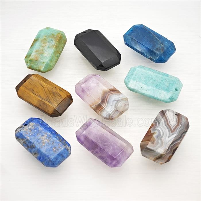 Natural Gemstone Rectangle Pendant Faceted Mixed