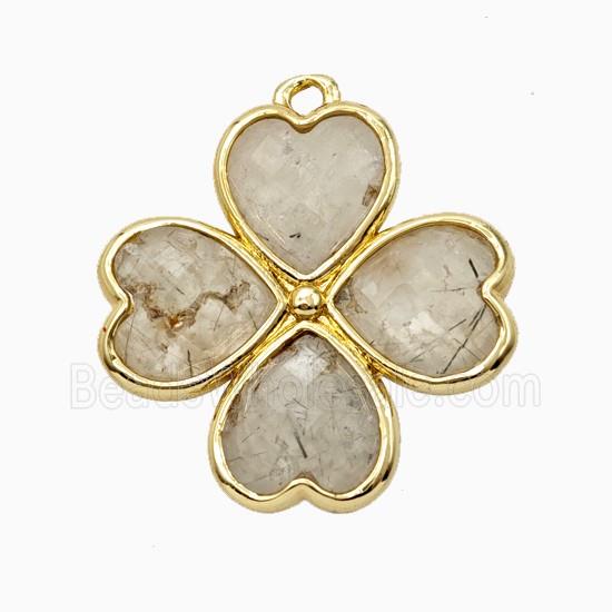 Natural Prehnite Clover Pendant Heart Gold Plated