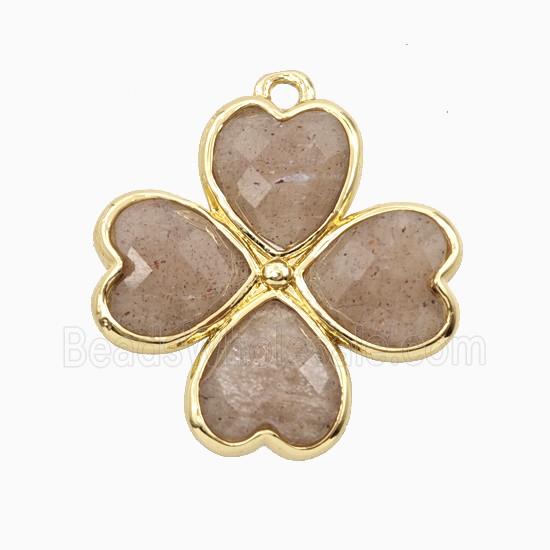 Moonstone Clover Pendant Heart Gold Plated