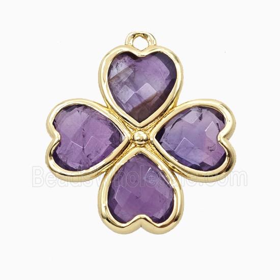 Purple Amethyst Clover Pendant Heart Gold Plated