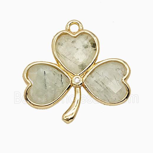Natural Prehnite Clover Pendant Heart Gold Plated