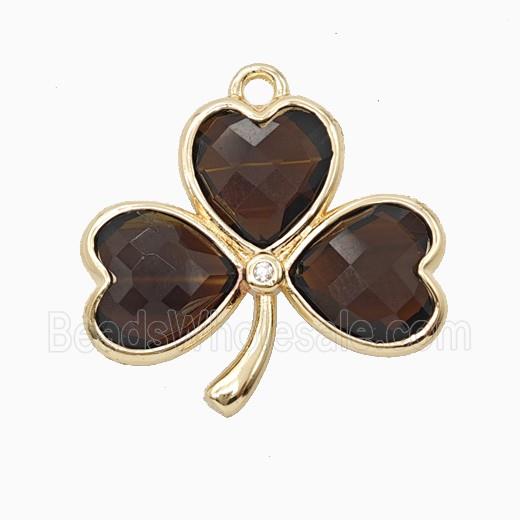 Black Obsidian Clover Pendant Heart Gold Plated