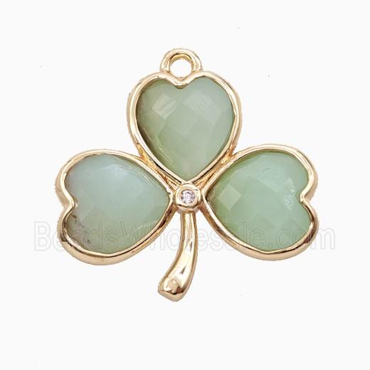 Green Chrysoprase Clover Pendant Heart Gold Plated