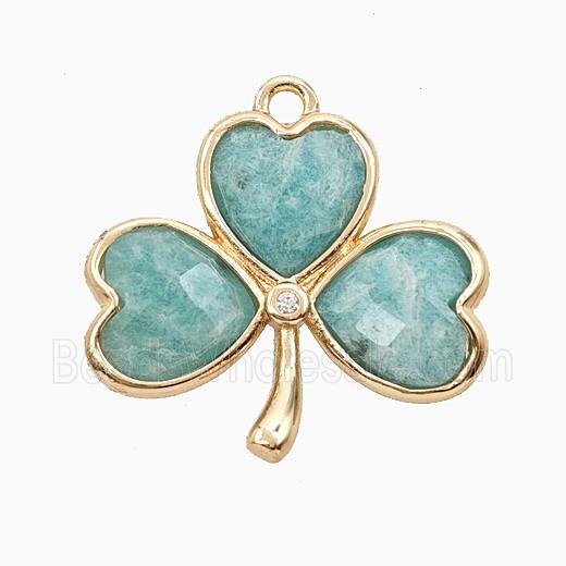 Green Amazonite Clover Pendant Heart Gold Plated