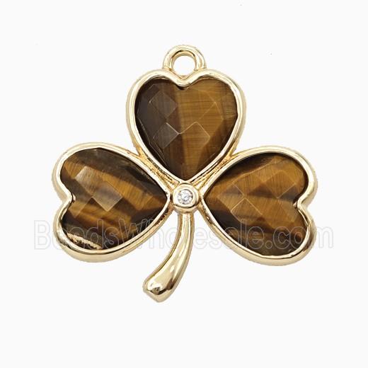 Tiger Eye Stone Clover Pendant Heart Gold Plated