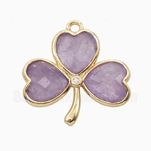 Lt.purple Amethyst Clover Pendant Heart Gold Plated