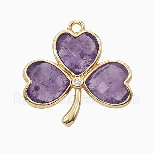 Purple Amethyst Clover Pendant Heart Gold Plated