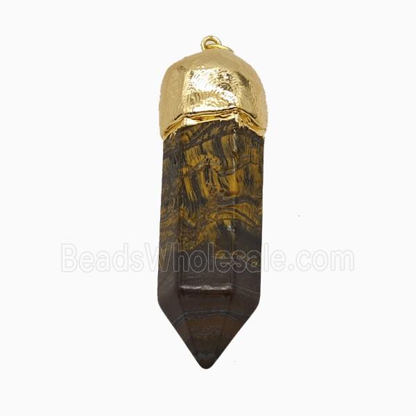 Tiger Eye Stone Prism Pendant Gold Plated