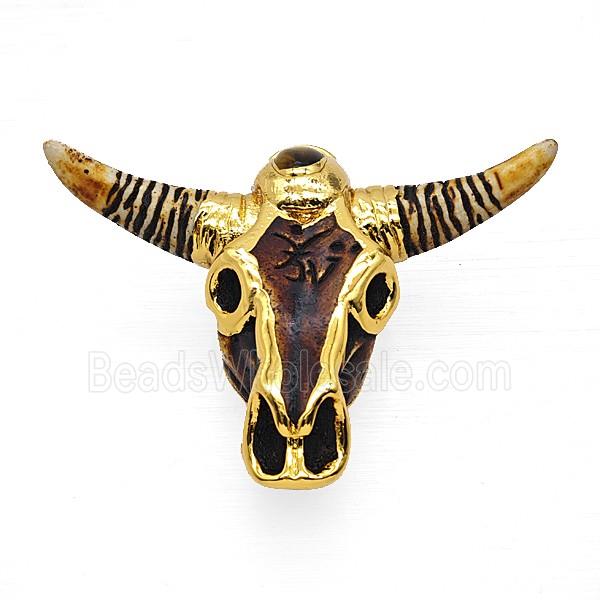 Coffee Resin Bullhead Pendant Gold Plated