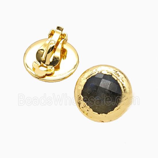 Labradorite Copper Clip Earrings Gold Plated