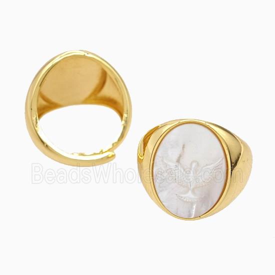 Copper Rings Pave MOP Shell Eagle Adjustable Gold Plated