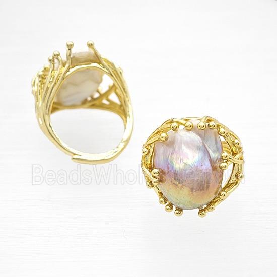 Baroque Style Pearl Rings Copper Adjustable Gold Plated