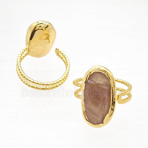 Peach Sunstone Rings Copper Gold Plated