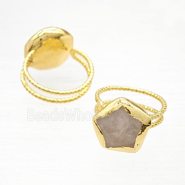 Rose Quartz Star Rings Copper Gold Plated