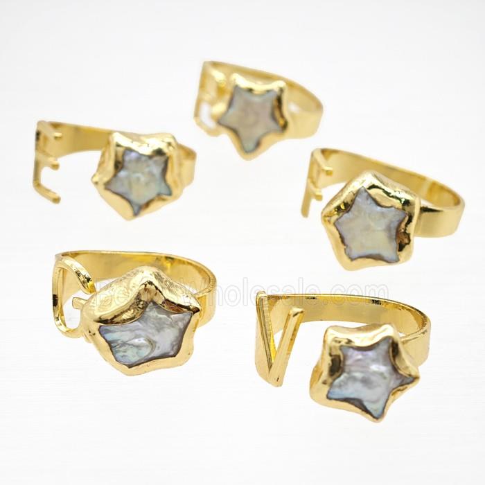 Baroque Style Pearl Star Copper Rings Gold Plated