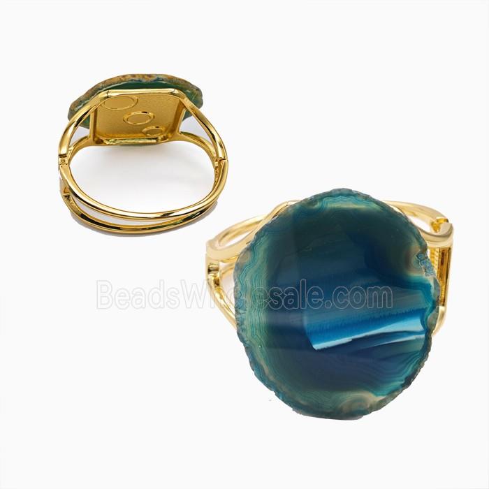Blue Dye Agate Copper Bangle Gold Plated