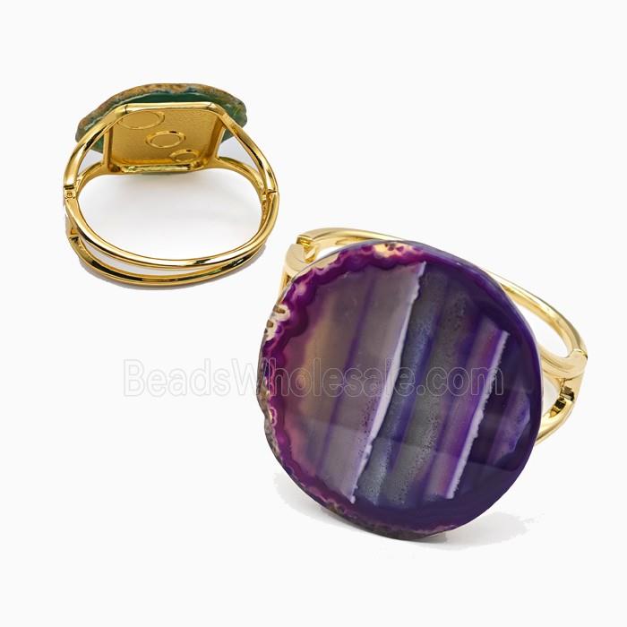 Purple Dye Agate Copper Bangle Gold Plated