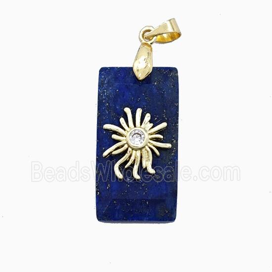 Blue Dye Lapis Lazuli Rectangle Pendant With Copper Sun