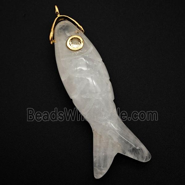 Clear Quartz Fish Pendant Pave Zirconia