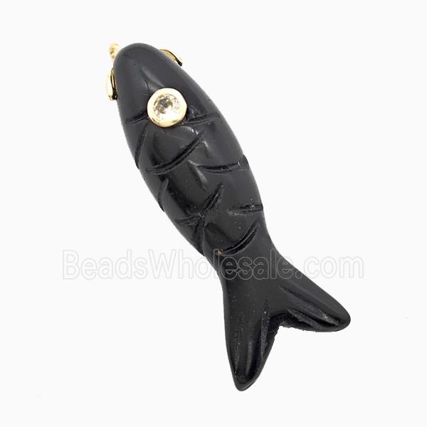 Black Obsidian Fish Pendant Pave Zirconia