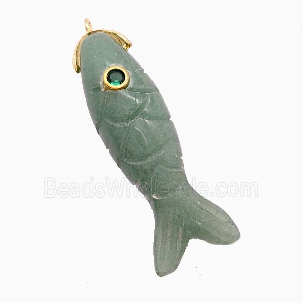 Green Aventurine Fish Pendant Pave Zirconia